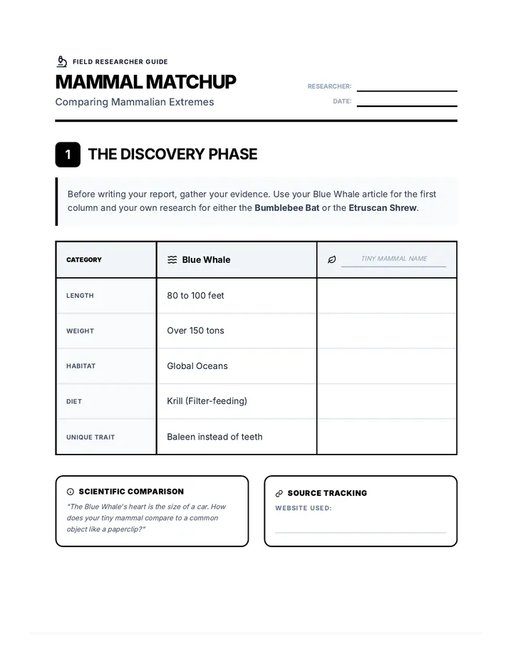 Mammal Matchup Guide Handout Print Friendly