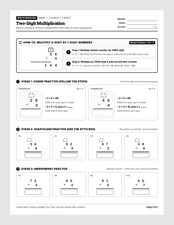 Two Digit Multiplication Worksheet