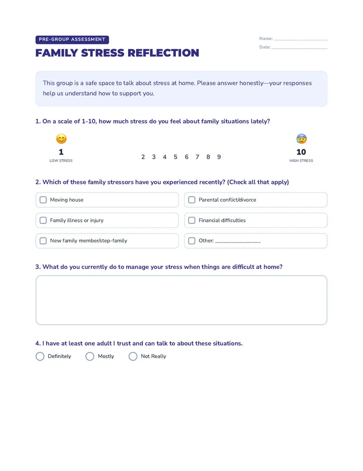 Family Stress Reflections Drop Down Selection (Updated)