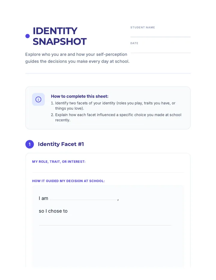 Identity Snapshot Sheet