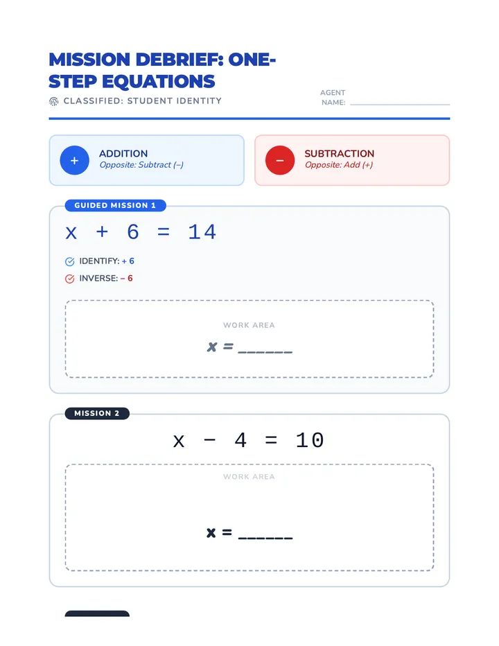 Operation Equation Student Worksheet