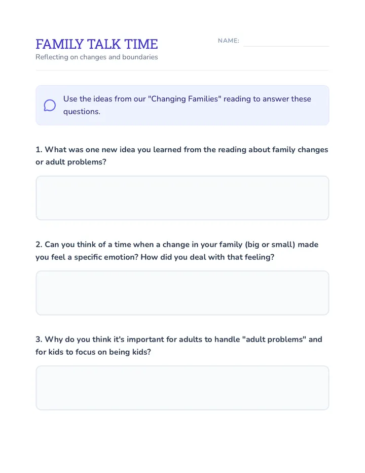 Family Talk Time Worksheet