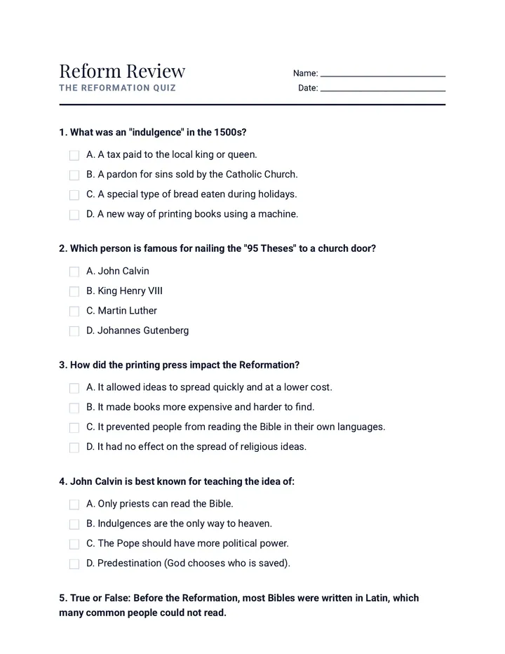 Reform Review Quiz
