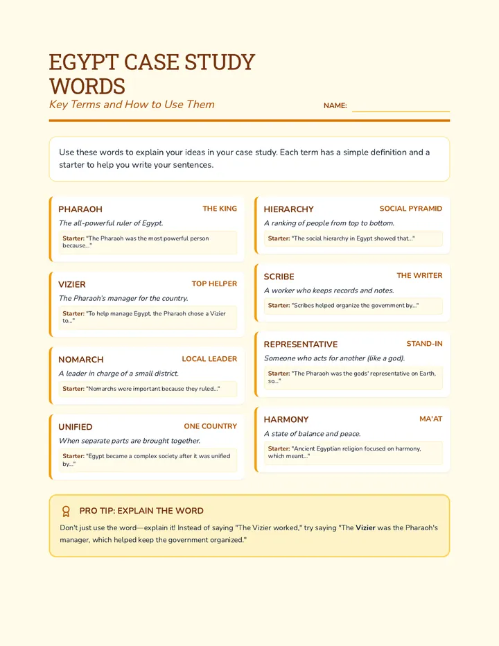Vocabulary Reference Sheet