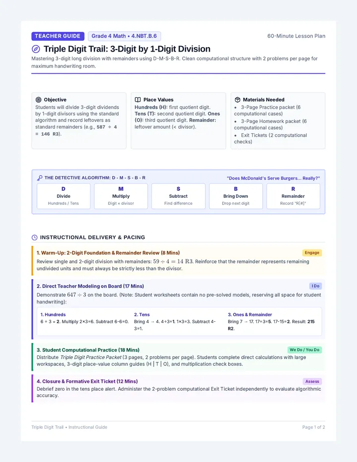 Triple Digit Lesson Guide