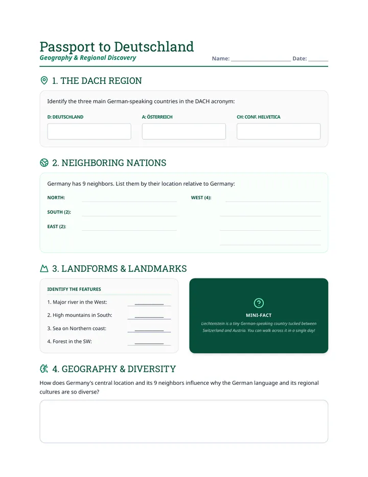 Passport to Deutschland Worksheet