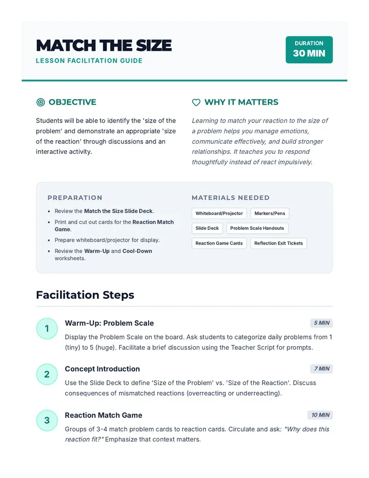 Match the Size Lesson Plan