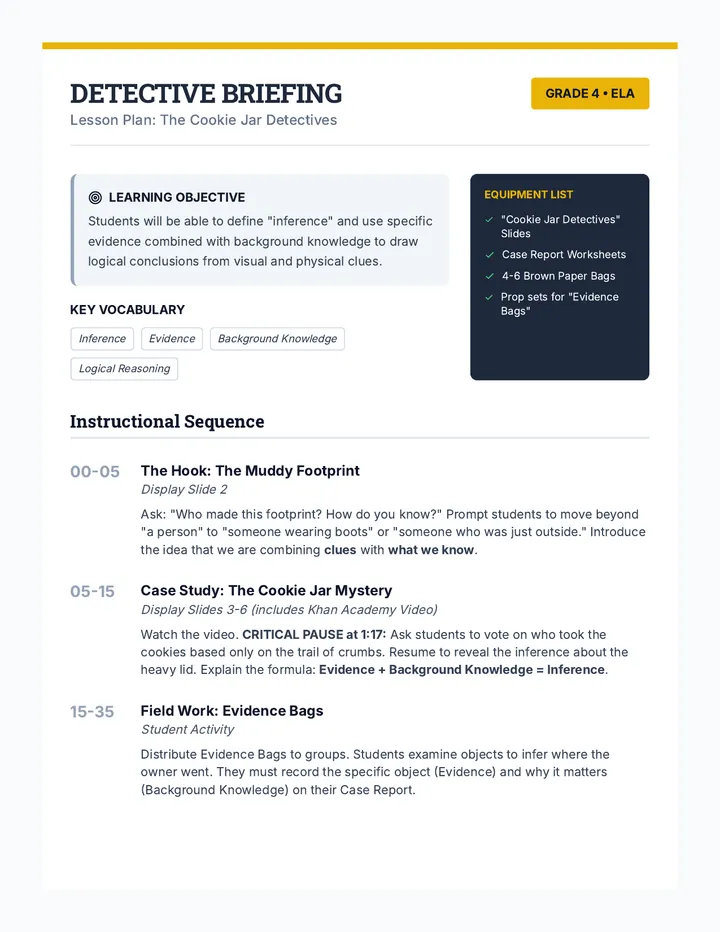 Detective Briefing Teacher Guide