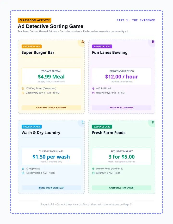 Ad Detectives Sorting Game
