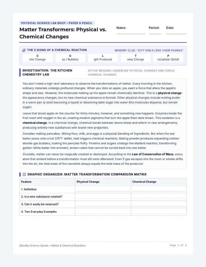 Matter Transformers Student Packet