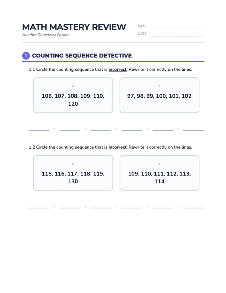 Math Mastery Review Worksheet Plus Final