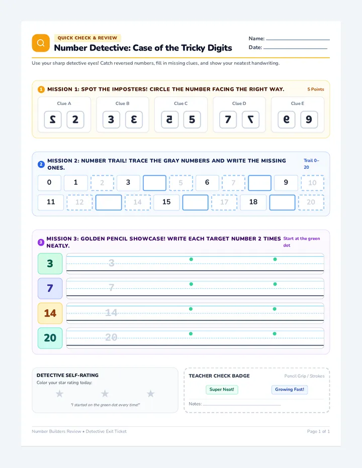 Number Detective Review Worksheet