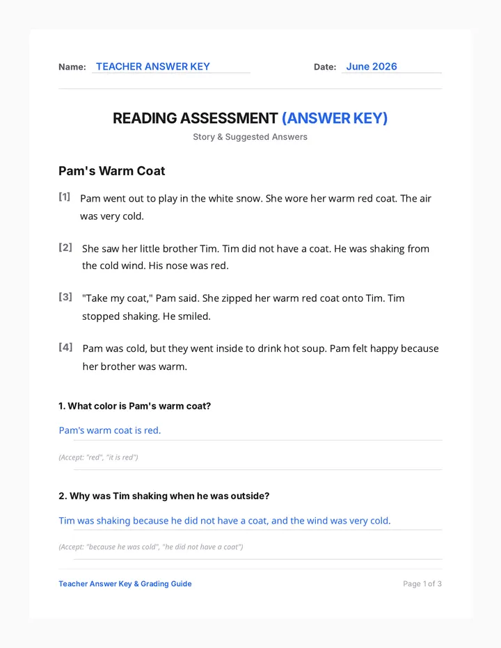 Pam Warm Coat Answer Key