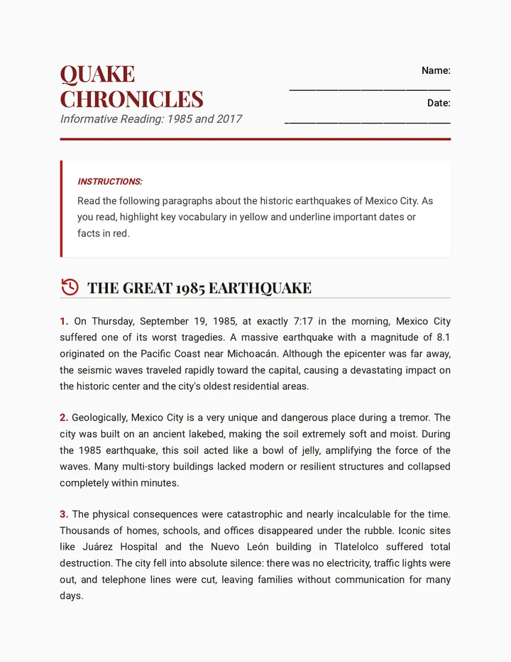 Quake Chronicles English Reading Document