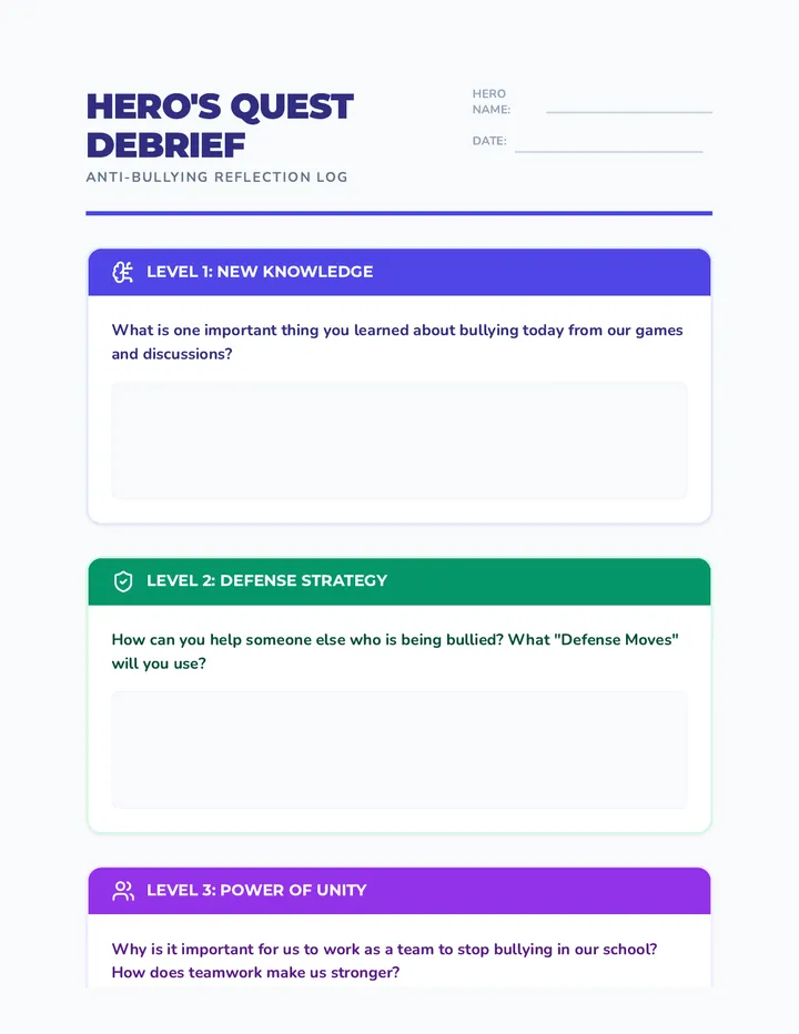 Bullying Reflection Worksheet