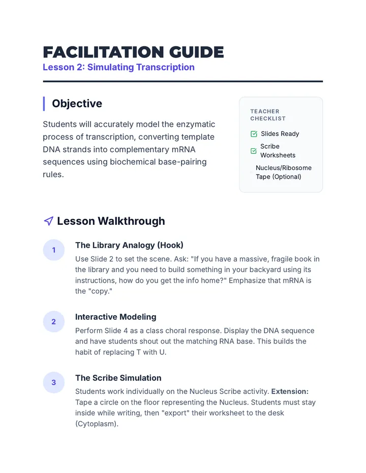 Transcription Facilitation Guide Teacher Resource