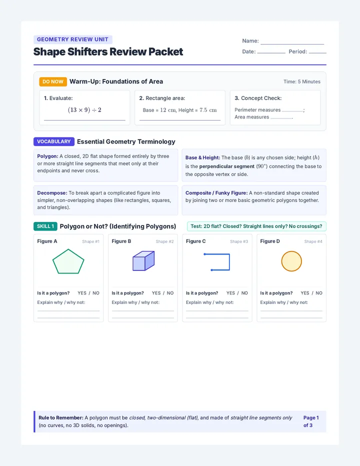 Shape Shifters Review Packet