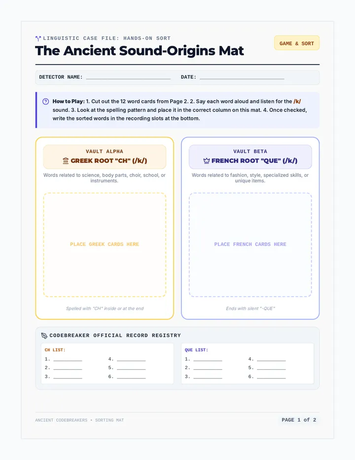 Ancient Codebreakers Sorting Cards Activity