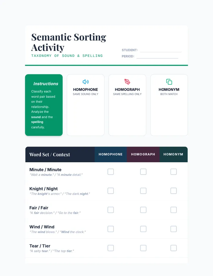 Semantic Sorting Activity