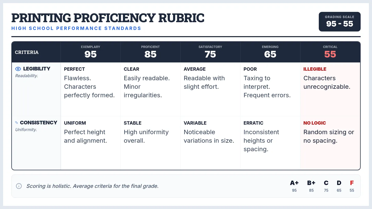 Printing Proficiency Rubric