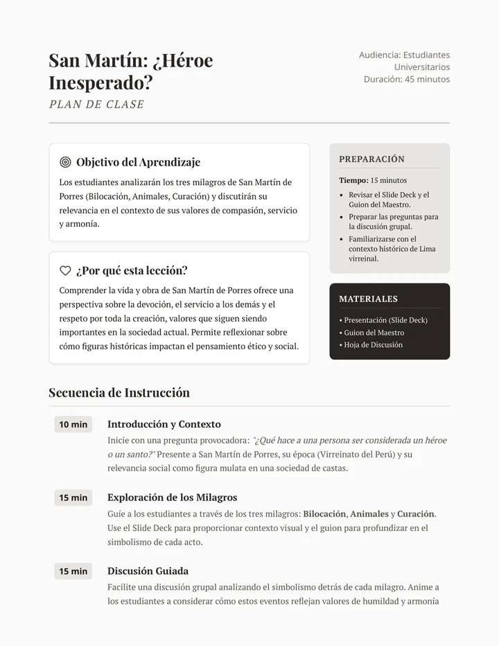 San Martín Héroe Inesperado Plan de Clase