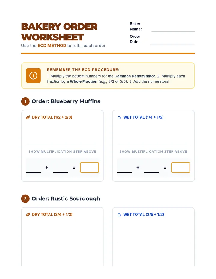 Bakery Order Worksheet