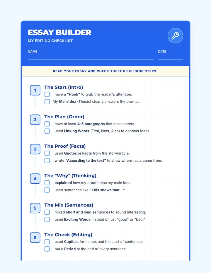 Essay Builder Beginner Checklist