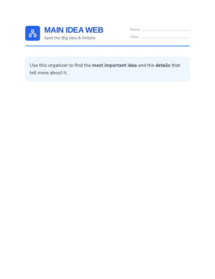 Main Idea Web Worksheet