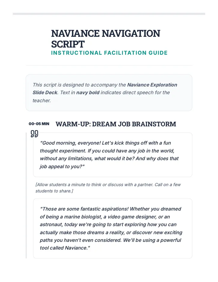 Naviance Facilitation Script
