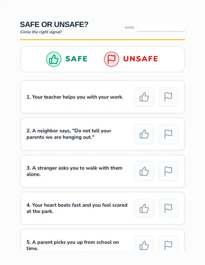 Safe or Unsafe Decision Worksheet