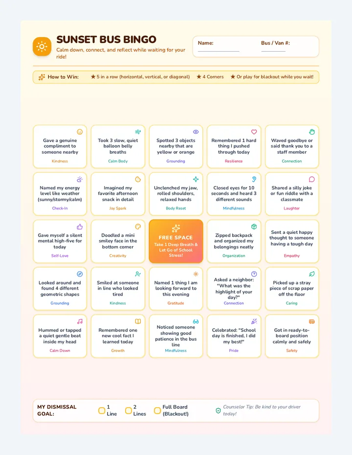 Sunset Bingo Activity