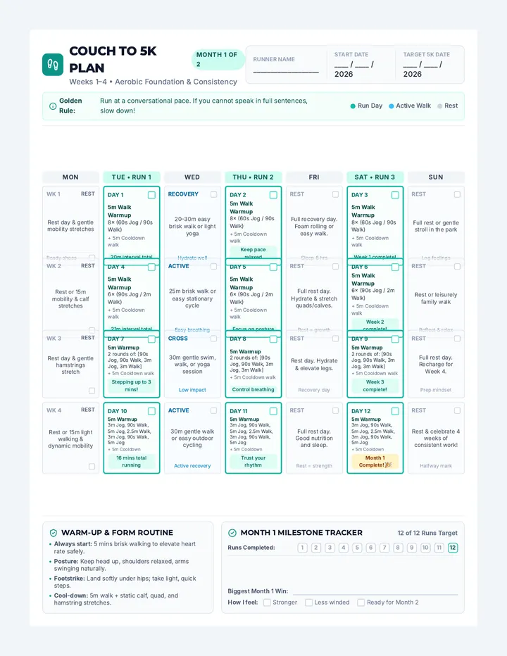 Couch to 5K Calendar Plan