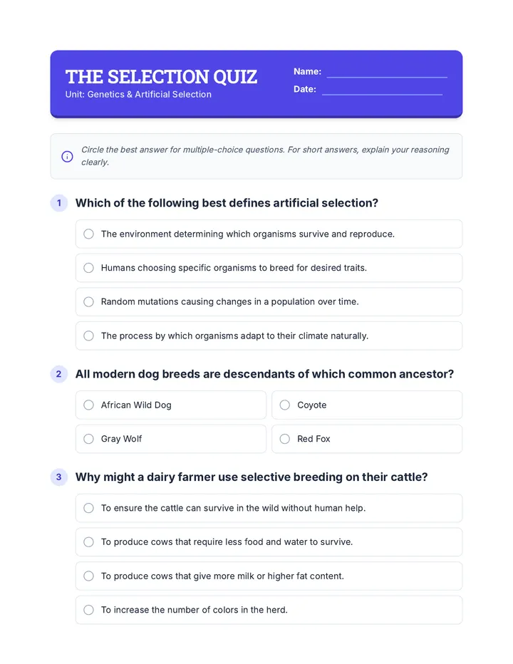 Selection Lab Quiz