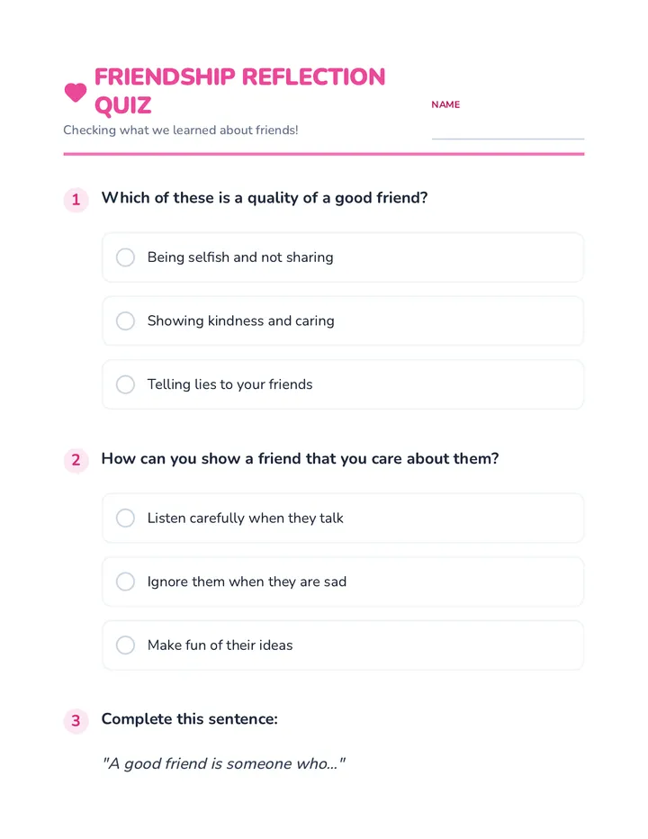 Friendship Reflection Quiz