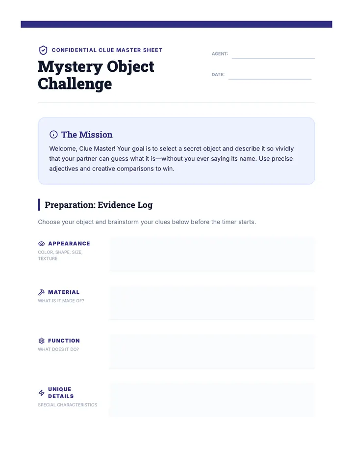 Clue Master Activity Sheet