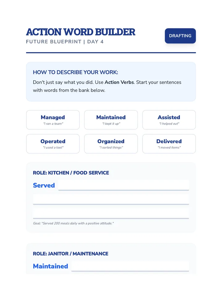 Action Word Builder Worksheet Day 4