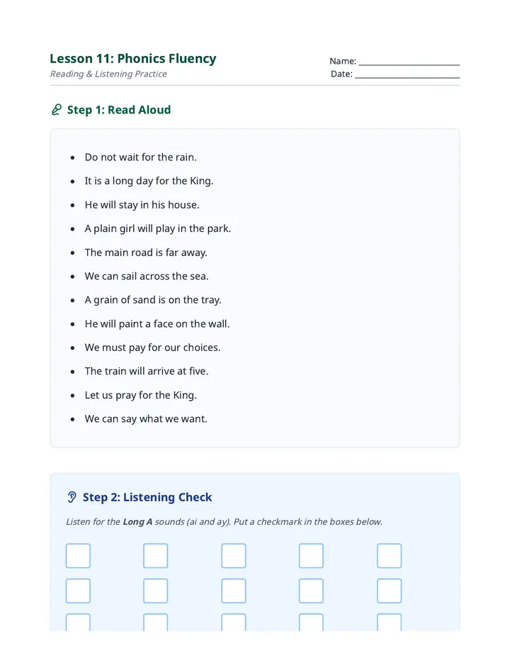 Fluency Practice Handout L11