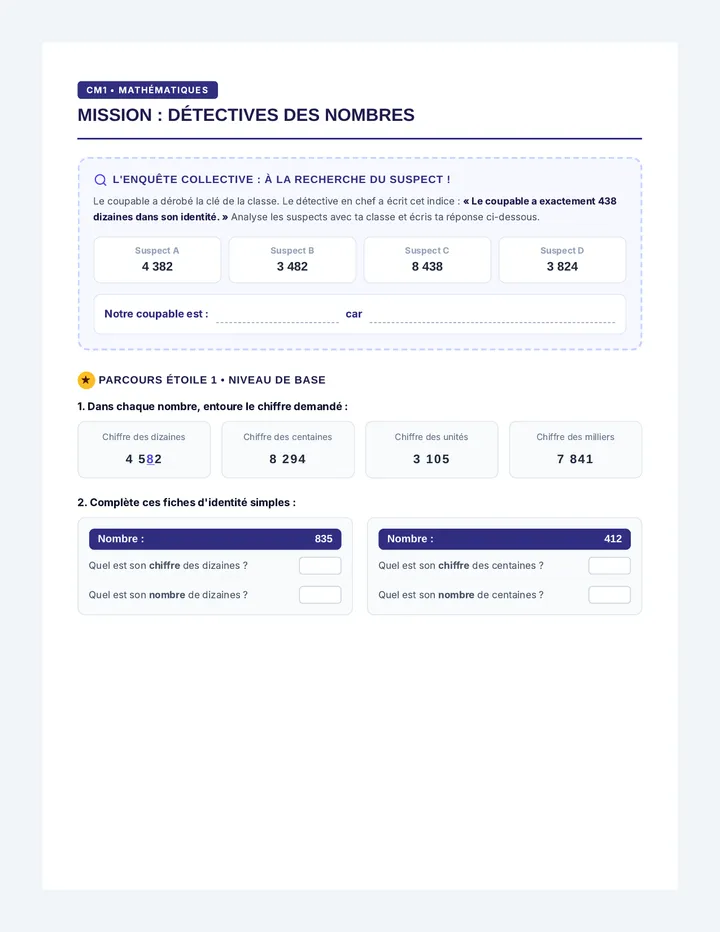 Enquêteurs Fiche Exercices