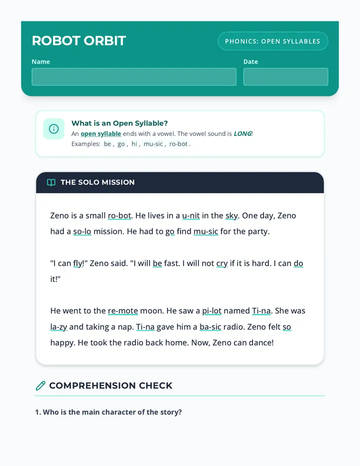 Robot Orbit Worksheet