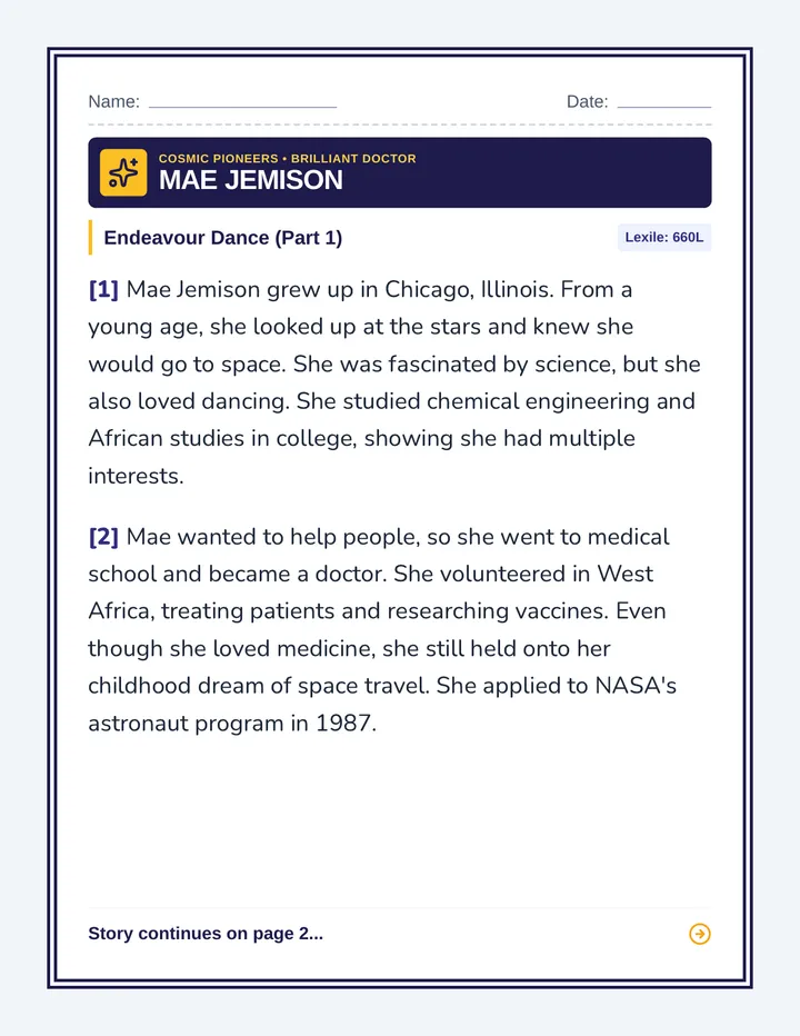 Mae Jemison Worksheet