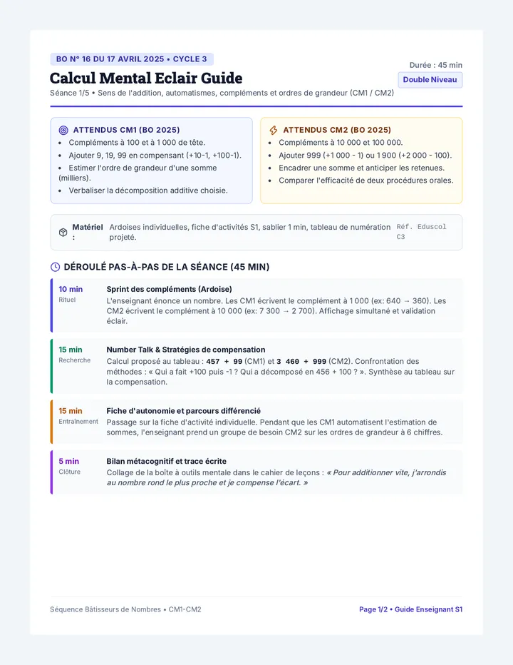 Calcul Mental Eclair Guide