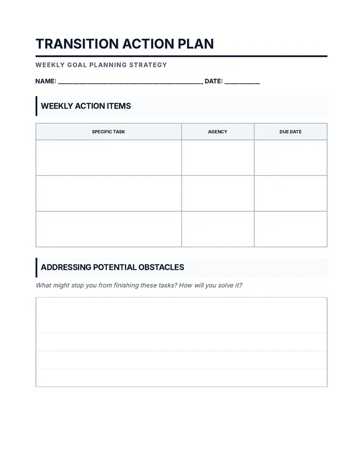 Transition Action Plan Sheet