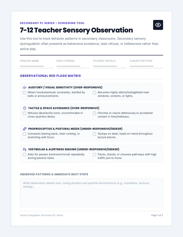 Sensory Screening Handout