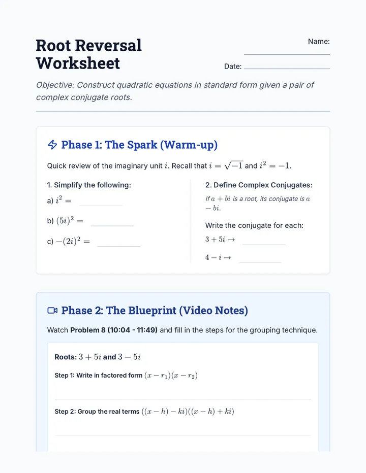 Root Reversal Worksheet
