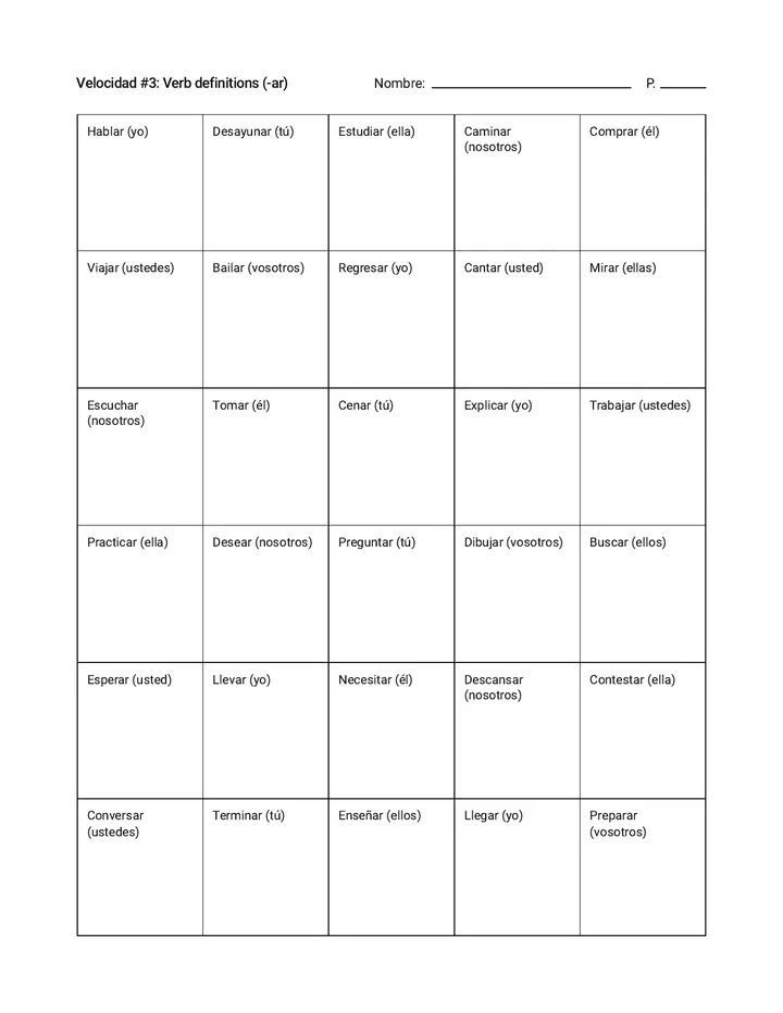 Velocidad Tres Worksheet