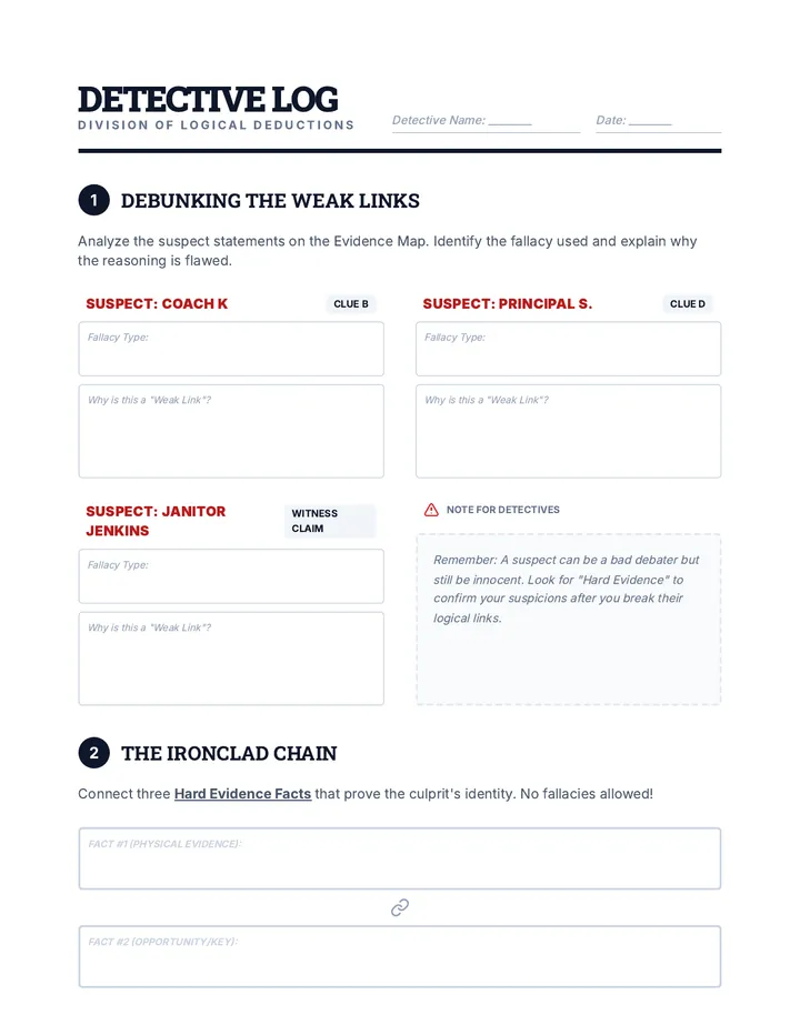 Detective Log Worksheet
