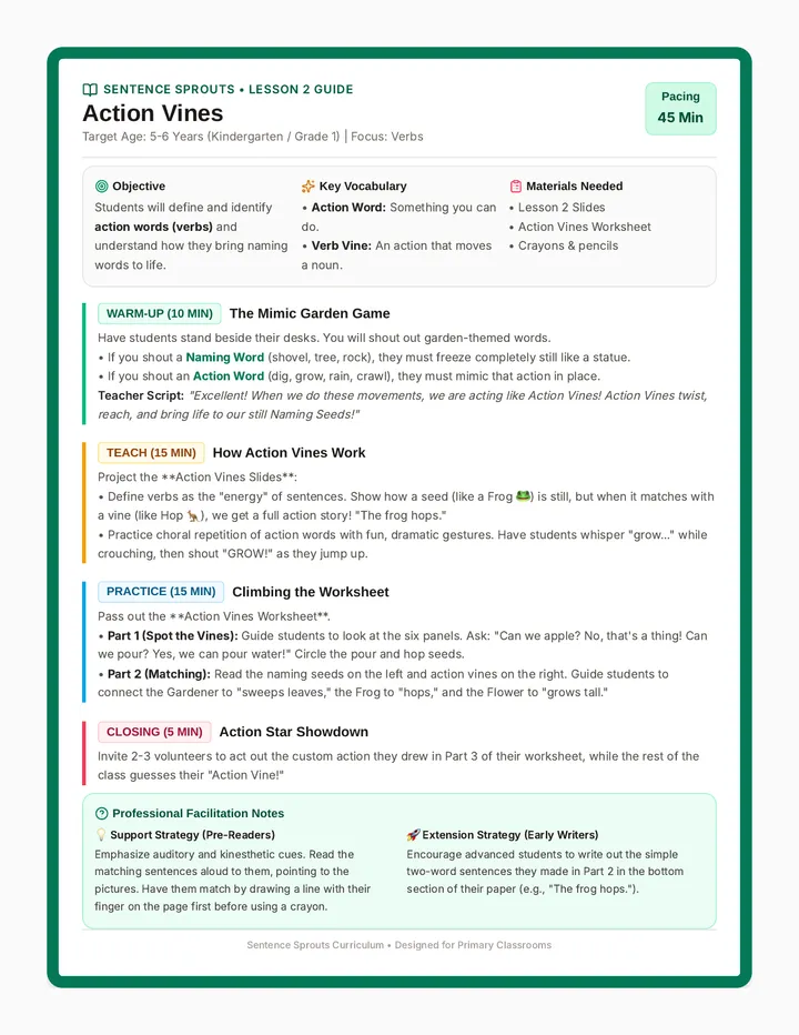 Action Vines Teacher Guide