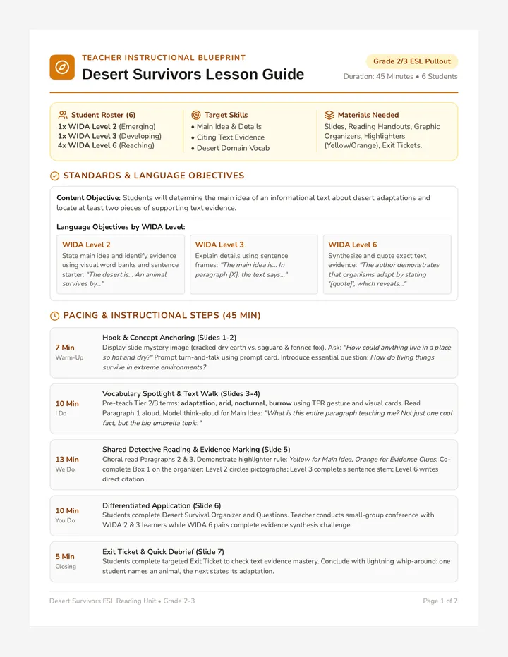 Desert Survivors Lesson Guide