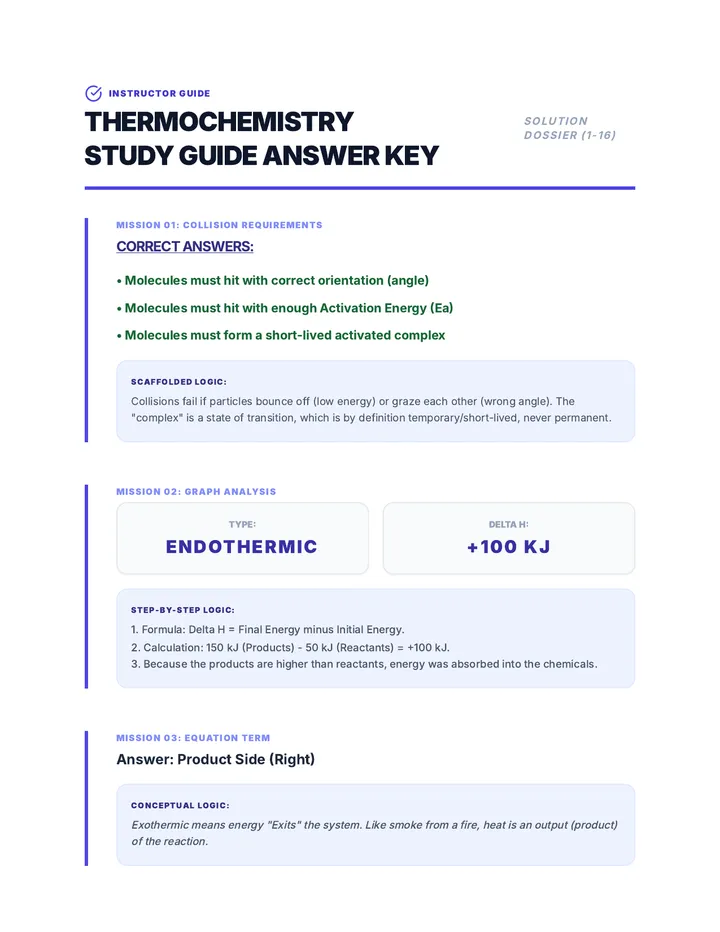 Thermochemistry Study Guide Answer Key