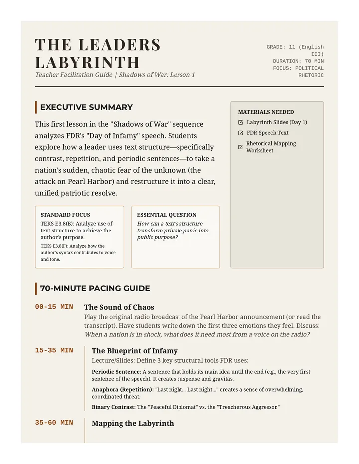 FDR Labyrinth Teacher Guide